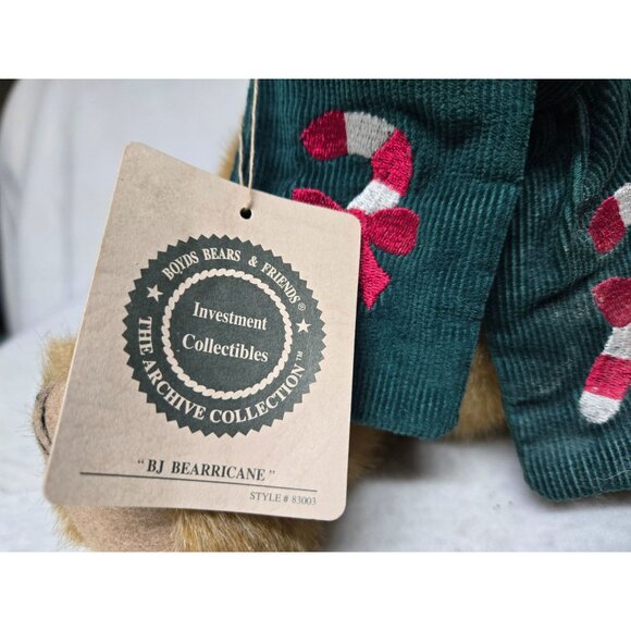 Boyds Bear B.J Bearricane Plush Bear with Green Candy Cane Scarf and Green Hat - Picture 11 of 15